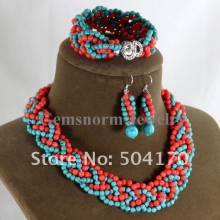 Набор из бирюзы с кораллом (браслет, ожерелье, серьги)
Resource id #32