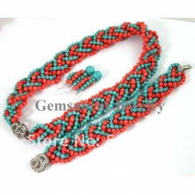 Набор из бирюзы с кораллом (браслет, ожерелье, серьги)
Resource id #33